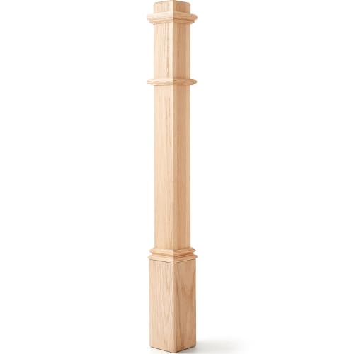 Wonderjune 1 Pcs 48 Inch Red Oak Stair Newel Post with 3 1/2 Post and 4 1/2 Pedestal Wood Box Newel with Pedestal for Staircase Plain Style Wood Balusters Interior for Stair Remodeling