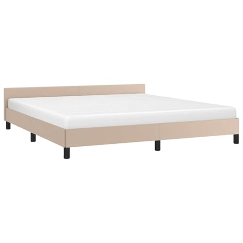 vidaXL Bettgestell mit Kopfteil, Bettrahmen mit Lattenrost, Bett Polsterbett mit Stützbeinen, Schlafzimmerbett Doppelbett, Cappuccino-Braun 160x200cm Kunstleder vidaXL Bettgestell mit Kopfteil, Bettrahmen mit Lattenrost, Bett Polsterbett mit Stützbeinen, Schlafzimmerbett Doppelbett, Cappuccino-Braun 160x200cm Kunstleder
