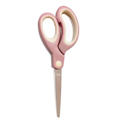 Pastel Non-Stick Scissors - All-Purpose Office & Craft Soft Grip Cutting Tool Blunt Tip Fabric Shears for Kids - Sewing Left & Right Handed (1 Pack Pink)