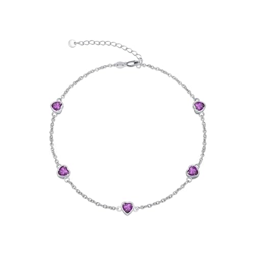Image of Dorunmo Heart Birthstone Bracelets 925 Sterling Silver Round Birthstone Anklet for Women Birthday Jewelry Gifts for Girlfriend Wife Mother Her