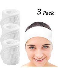 Whaline Spa Makeup Headband Towel Facial Headbands Waffle Weave Terry Cloth for Wash Face, Bath, Shower and Sport 3 pack (White)