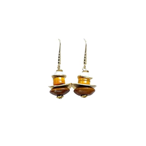 Pendientes Mujer Chapados en Oro con Piedras Naturales - Pendientes Colgantes, Nácar, Cuarzo Blanco y Abalorios Bañados en Oro - Ideales como Regalos Originales para Mujer (Amarillo)