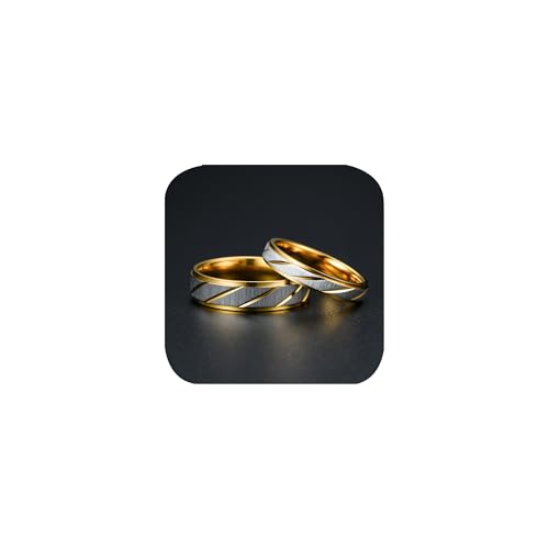 Image of Stainless Steel Couple Band Ring Set Matching Promise Couple Rings His and Her Groom Bride Anniversary Wedding Engagement Valentine Day Gift Engraved Striped Ring 6MM 4MM Comfort Fit Size 9
