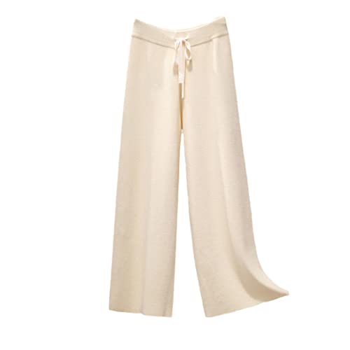 Pantalon d'hiver à taille élastique en tricot large épais pour femme taille S abricot