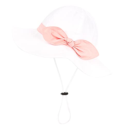 Baby Girl Sun Hat With Upf 50+ Outdoor Adjustable Beach Hat With Wide Brim Bucket Hats (0-6 Months, 1Pcs-White Pink, 0_Month) #TOP3