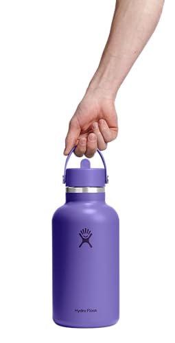 Image of Hydro Flask Water Bottle - Insulated Stainless Steel - Wide Mouth Flex Straw Lid, Non Spill, Leakproof and Refillable in 64 Oz Utopia Purple