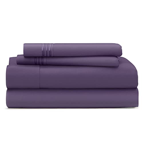 Cosy House Collection Everyday 1500 Series Bed Sheet Set - Ultra Soft & Cool Hotel Luxury Bedding - Deep Pocket - Wrinkle, Stain and Fade Resistant - 4 Piece Set (Full, Dark Purple)