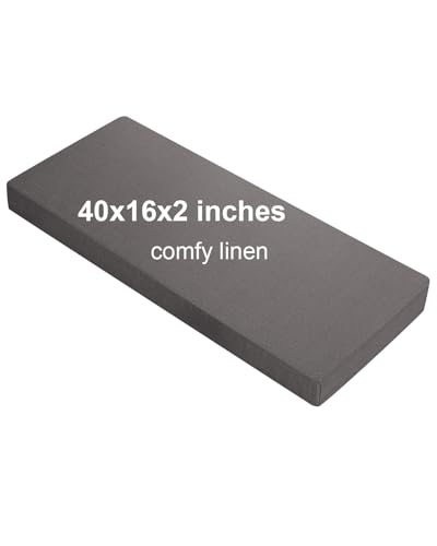 Navenwelle 40x16x2 Linen Bench Cushion, Strengthen Breathable Indoor Seat Cushions, High-Density Bench Pad with Anti-Slip Bottom, Indoor Cushion for Bay Window Porch Furniture - Grey