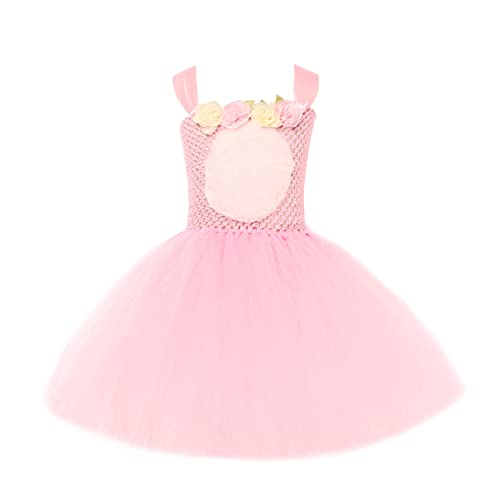 Toddler Girls Pink Adorable Easter Bunny Cosplay Princess Dress Cute Plush Rabbit Ears Party Mesh (P