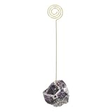 PATIKIL Table Number Holder, 1Pcs Photo Clip Holders Crystal Stone Quartz Desk Card Holder Raw Lollipop Shape Iron Memo Note Photo Stand for Wedding Party Home Office Decor, Purple