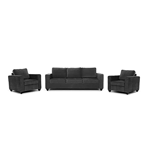 Image of Wakefit Sofa Set | 3 Year Warranty | Sofa 5 Seater, 5 Seater Sofa for Living Room, Wooden Sofa Set, Sofa Set 3+1+1 Seater - Napper(Malphino : Smoke Grey)