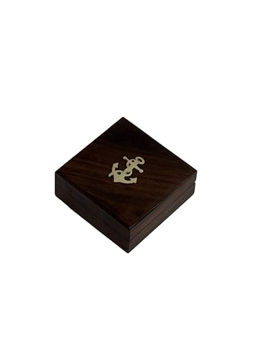 Brújula de latón con estuche de madera – 10 x 10 x 4 cm – Brújula náutica vintage para navegación marina miniatura 4