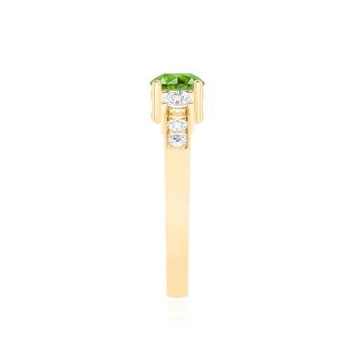 Natural Peridot and Diamond Ring for Women in 14K Solid Gold | August Birthstone Ring for Birthday, Engagement, Anniversary, Wedding Jewelry Gift for Women | Three Stone Design3