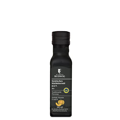 Dr. Budwig Bio Steirisches Kürbiskernöl g.g.A. (100ml) aus der Steiermark - geröstete Kürbiskerne - vegan - kaltgepresst - laborgeprüft - Vitamin E & K - Linolsäure - Ideal für Salate & Gerichte