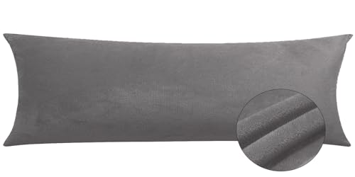 TELUS Velvet Body Pillow Cover with Zipper, Super Soft and Cozy Luxury Fuzzy Flannel Pillow Cases Cover 20x54 Inches, Luxury Long Body Pillow Pillowcase, Dark Grey