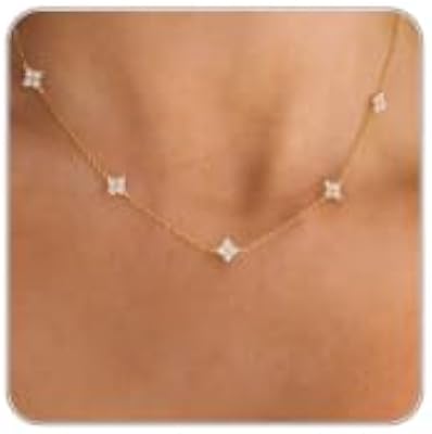 CUEZIY Dainty 14K Gold Plated Necklaces for Women Station Choker Cubic Zirconia Simulated Necklace S...