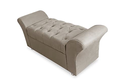 Recamier Calçadeira Baú Veneza King 195 cm Suede Bege DL Decor