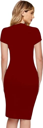 Image of Dream Beauty Fashion Women's Short Sleeves Casual Midi Bodycon Maroon Hosiery Dress (38 Inches) Dress-Oppo Red-S