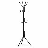 Perchero de Pie Metálico con Ganchos Múltiples | Diseño Moderno y Estable | Estructura de Acero Resistente | Base Triangular Antivuelco | Ideal para Entrada, Dormitorio u Oficina | Negro