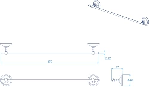 Image of Croydex Flexi-Fix Grosvenor Chrome Easy to Fit Towel Rail, QM702741,67.4 x 7.7 x 8 cm