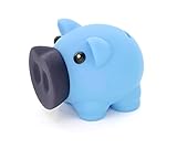 Hucha Cerdito con Suave Cuerpo de Acabado Goma en Vivos Colores. Huchas Originales Pequeña Infantiles con Tapón. Hucha Viaje Ligera y Resistente. (Azul)