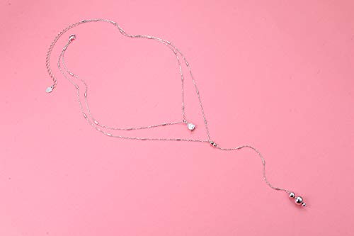 FLYOW Mother's day Gifts Double Layered Teardrop Choker Necklace S925 Sterling Silver Y Lariat Necklace for Women Drop Dainty Long Necklace - Image 4