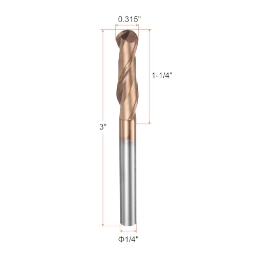 Image of HARFINGTON 4 Pcs Ball Nose End Mill 2 Flute 0.315 inch Diameter 1 /4 inch Shank Tungsten Carbide Spiral CNC Router Bits 1-1 /4 inch Cutting Length Single End Ball Cutting Tool for Carving Engraving