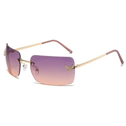 Trendy Rimless Sunglasses Mens Womens Rectangle Y2K sunglasses Vintage Shades