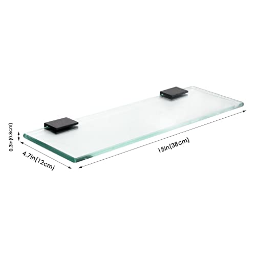 Bathroom Shelves Tempered 15 Inch Glass Floating Shelf Shower Storage Wall Mount Rectangular, Black #TOP2