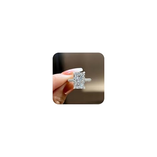 Gixaxak Fashion Zircon Ring Stunning Radiant Cut Engagement Ring for Women,Simulated Diamond Ring,18K White Gold Plated 925 Sterling Silver Promise Ring 6