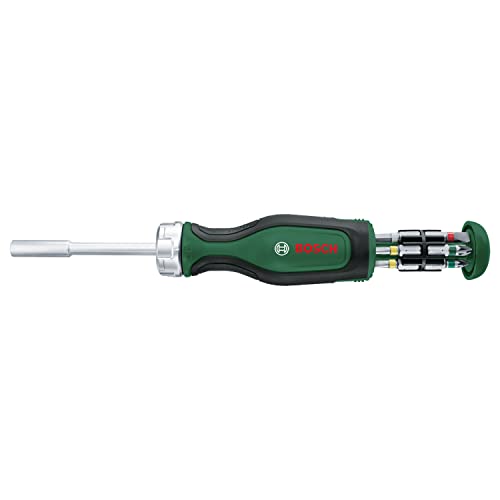 Bosch Home and Garden Rachet Screwdriver with 12 Bits (High-Torque Ratchet Screwdriver for Efficient,Heavy-Duty Screwdriving;Pop-Up Magazine;12 s Included; Magnetic Holder) - Amazon Edition