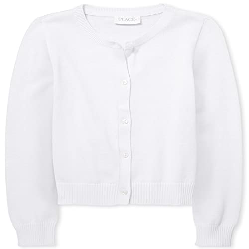 The Children's Place girls School Uniform Cardigan Sweater, White, 10 12 US