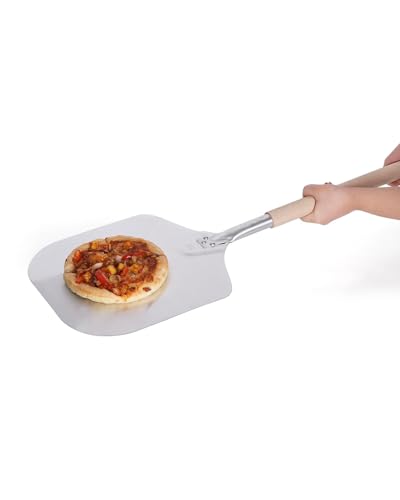 Image of KMW Aluminium Pizza Peel /Pizza Schoop /Pizza Shovel /Pizza Lifter /Pizza Pill Hand Finished Professional Wooden Handle - 35 CM Blade, 85 CM Total Length.