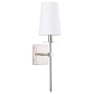 Linea di Liara Torcia Brushed Nickel Wall Sconce Wall Lighting with White Fabric Shade Modern Bathroom Wall Sconces Bedroom Wall Lamp and Hallway Wall Light Fixtures Indoor Wall Sconce, UL Listed Linea di Liara Torcia Brushed Nickel Wall Sconce Wall Lighting with White Fabric Shade Modern Bathroom Wall Sconces Bedroom Wall Lamp and Hallway Wall Light Fixtures Indoor Wall Sconce UL Listed