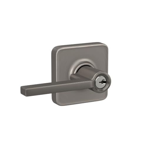 Image of SCHLAGE Latitude Keyed Entry Door Handle, Reversible, Satin Nickel | Keyed entry lever door handle with turn-button lock, Easy to install, Certified security & durability, Universal fit, 2 keys