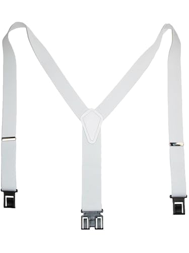 Mens Elastic Hook End 1 1/2 Inch Suspenders (Tall Available) White/Regular AD