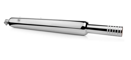 Image of HK LONG PUNJAB Silencer,(BADA PUNJAB)(LONG BOTTLE) FOR ROYAL ENFIELD Silver Chrome Plated compatible with CLASSIC 350 /500 / BULLET 350 / ELECTRA /(FOR BS3 /BS4 RE MODELS)