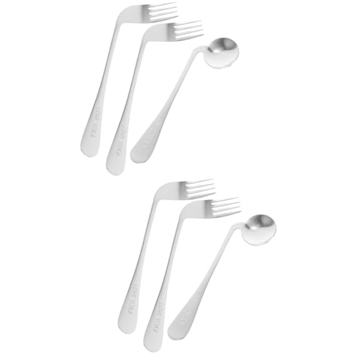 GRADENEVE 2個セット エルボー スプーン フォーク 高齢者用の給餌スプーン 補助スプーン 男 摂食 角度の付いたフィーディング フォーク 給餌スプーンを食べる ステンレス鋼 Silver