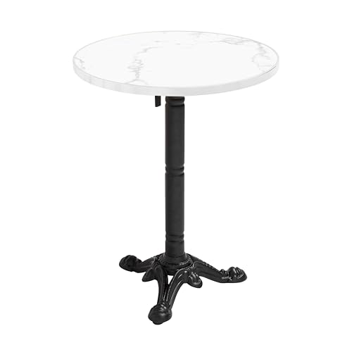 Oviala Mesa alta redonda 60 cm reclinable mármol blanco/plata y pie negro