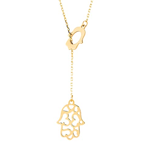 Gelin 14K Solid Gold Hamsa Y-Necklace for Women