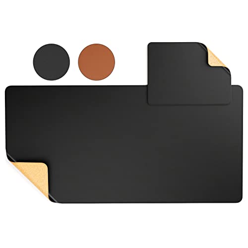 KTRIO Alfombrilla de escritorio de doble cara grande con almohadilla extra para ratón, alfombrilla de mesa impermeable XXL para niños de corcho natural y piel sintética para trabajo de oficina Cover