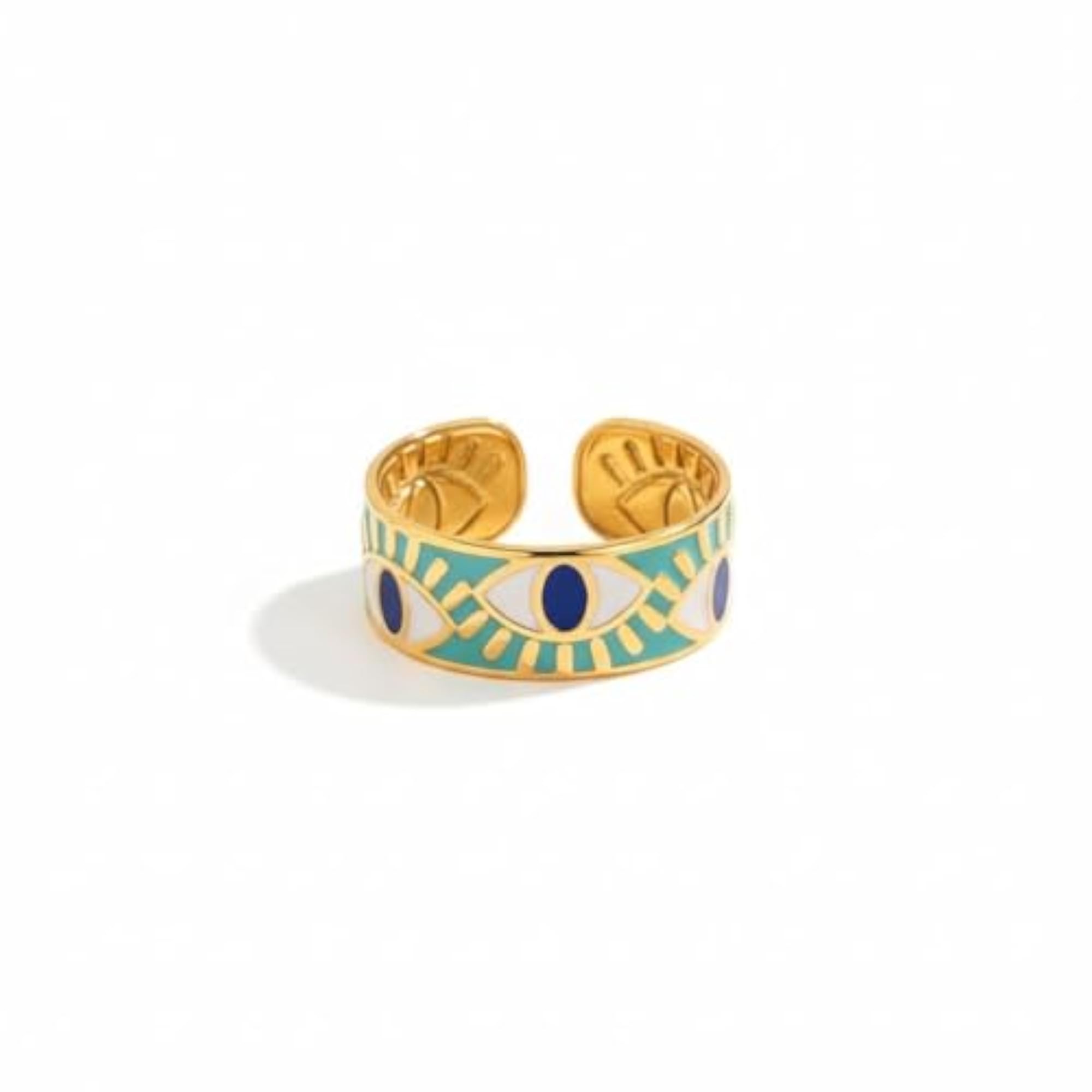 Women's Evil Eye Adjustable Ring, 18K Gold Plated Enamel Design