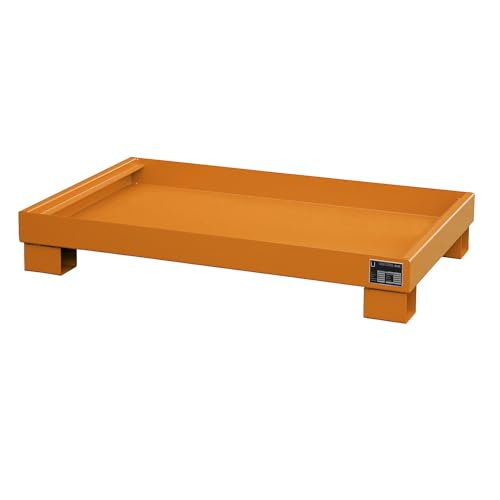 eurokraft | Stahl-Auffangwanne | LxBxH 800 x 1300 x 205 mm | lackiert orange RAL 2000 | ohne Gitterrost