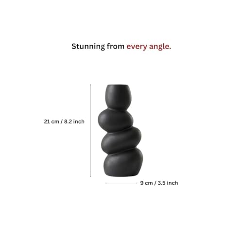 Image of Ceramic Stone Vase for Home Decor Ceramic Vase for Pampas Grass, Abstract Bubble Stacked Pebble Design, Minimalist Ceramic Vases for Flowers (Black Pebble)