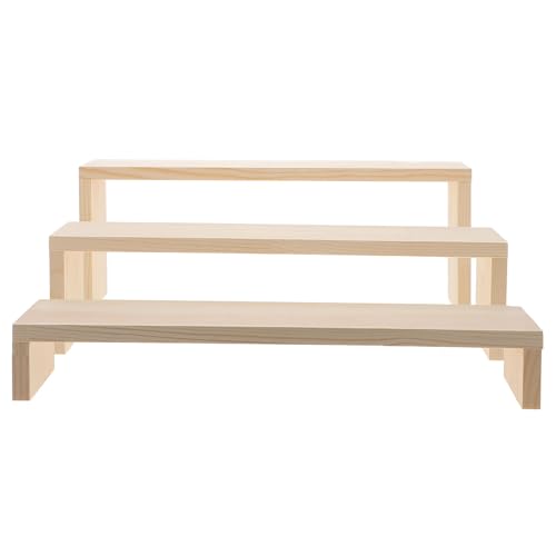 LALAFINA Expositor de Madera para Joyas y Anillos, Organizador de 3 Piezas Beige, Estante Elegante para Tiendas de Joyería y Relojes