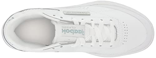 Reebok Women's Club C Double Geo Sneaker, White/Seaside Grey/Silver Metallic, 8.5 US Women