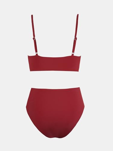 Image of CUPSHE Women's Bikini Sets Two Piece Swimsuit High Waisted V Neck Twist Front Adjustable Spaghetti Straps Bathing Suit