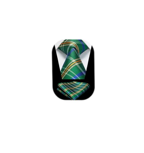 Image of HISDERN Mens Ties Plaid Tie and Pocket Square Set Classic Woven Formal Checkered Neckties & Handkerchief Wedding Party