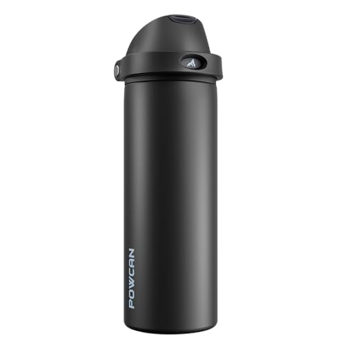 POWCAN 24 oz Insulated Water Bottle: 2-in-1 Push-Button Spout & Quick-Flip Straw, Leakproof, Cold 24Hrs, Fits Car Cup Holder, Stainless Steel Water Bottle for Sports, Travel, School, Gift (Very Black)
