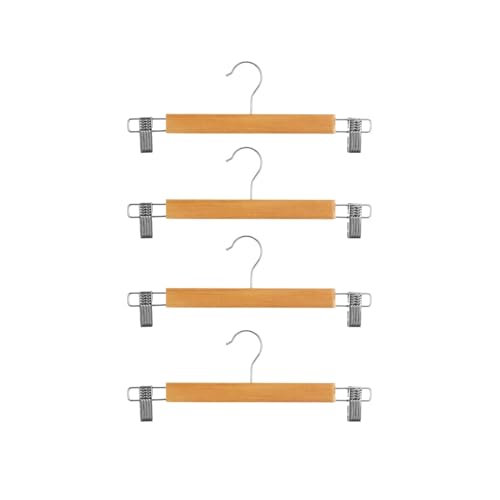 Wintem Lot de 4 cintres pour Pantalon en Bois résistant avec Pinces latérales Confortables en métal antidérapantes - idéales pour Garder Vos Chambres en Ordre et Ranger Vos vêtements dans l'armoire